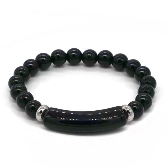 Natural Black Agate Elastic Bracelet. - Picture 2 of 3